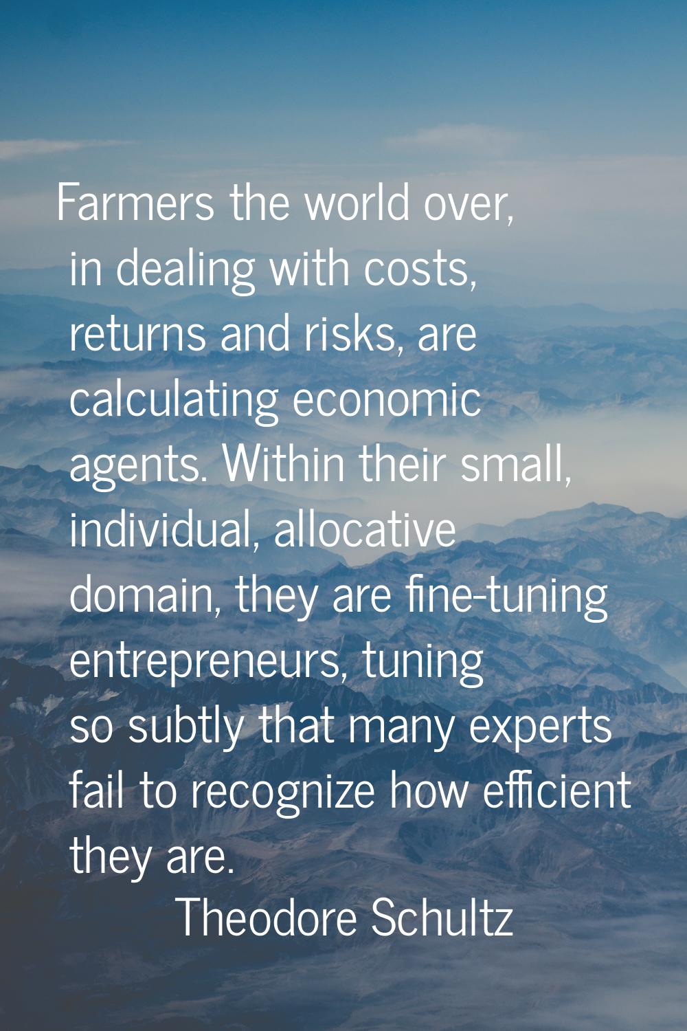 Farmers the world over, in dealing with costs, returns and risks, are calculating economic agents. 