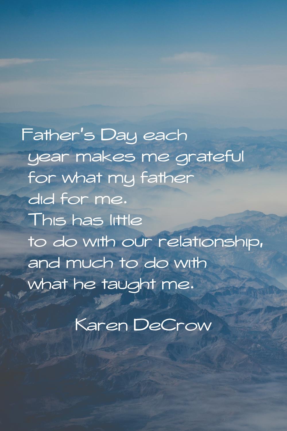 Father's Day each year makes me grateful for what my father did for me. This has little to do with 