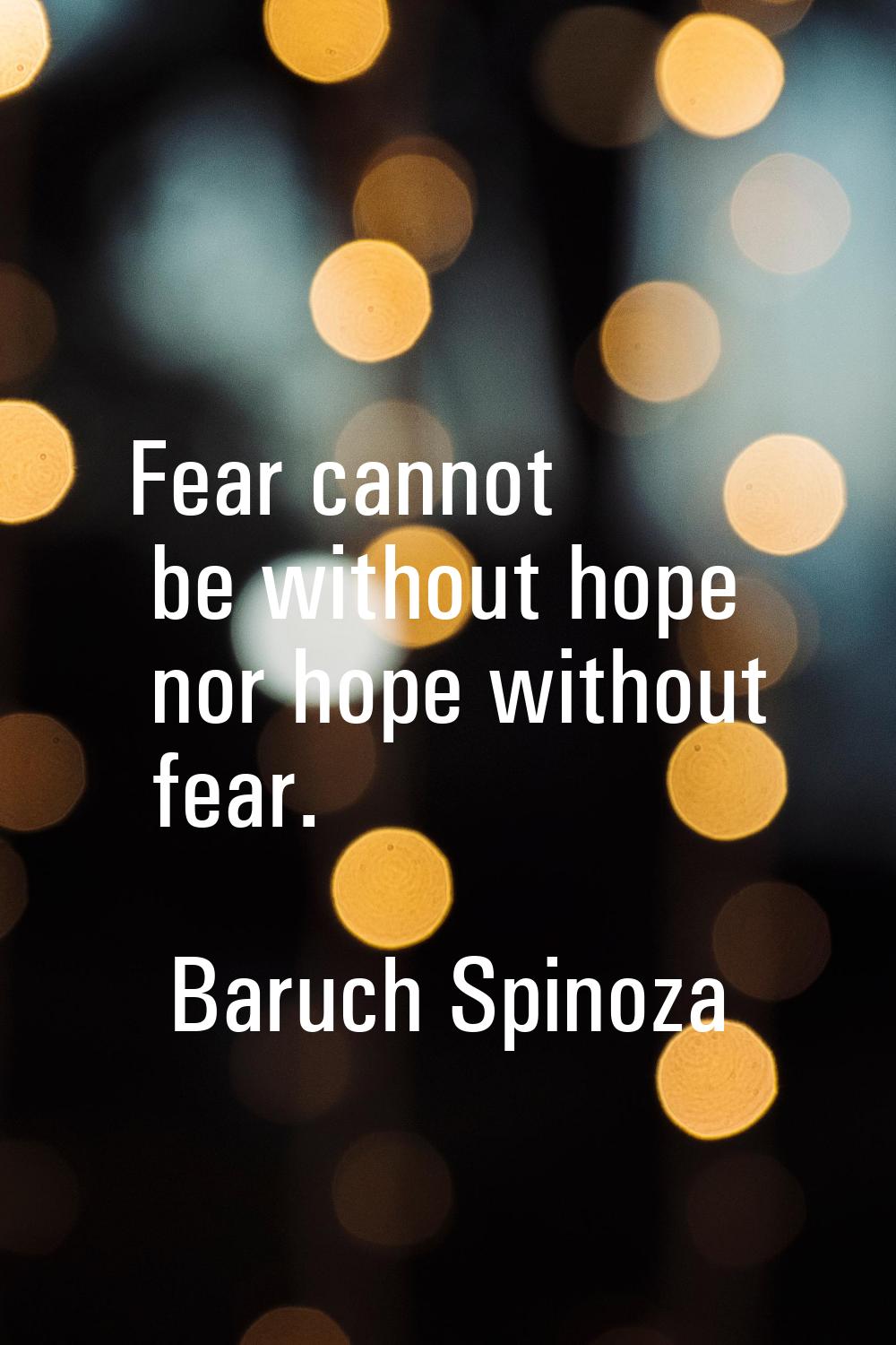 Fear cannot be without hope nor hope without fear.