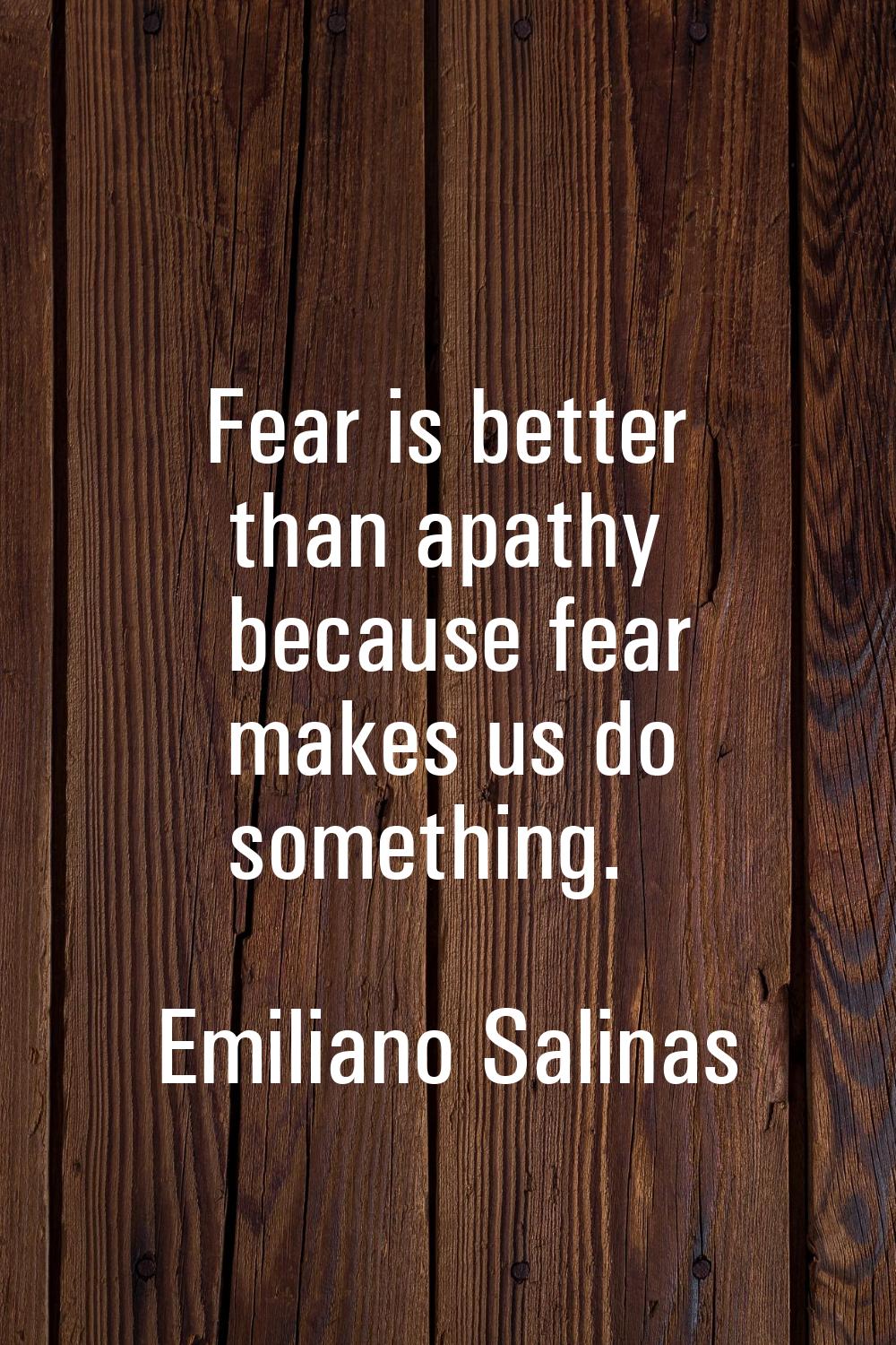 Fear is better than apathy because fear makes us do something.