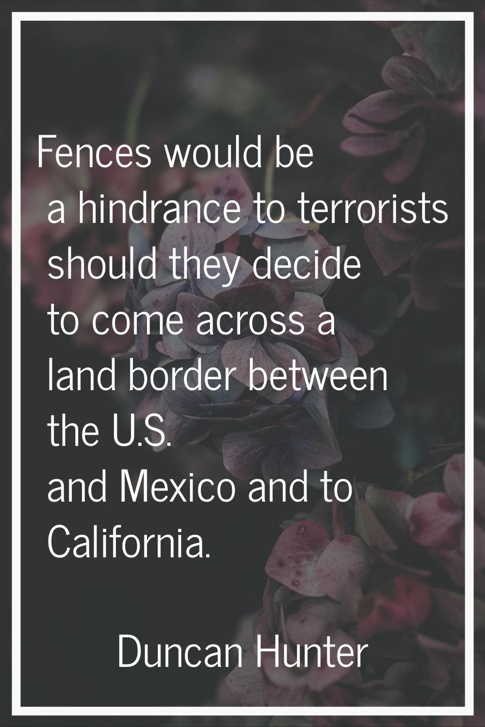 Fences would be a hindrance to terrorists should they decide to come across a land border between t