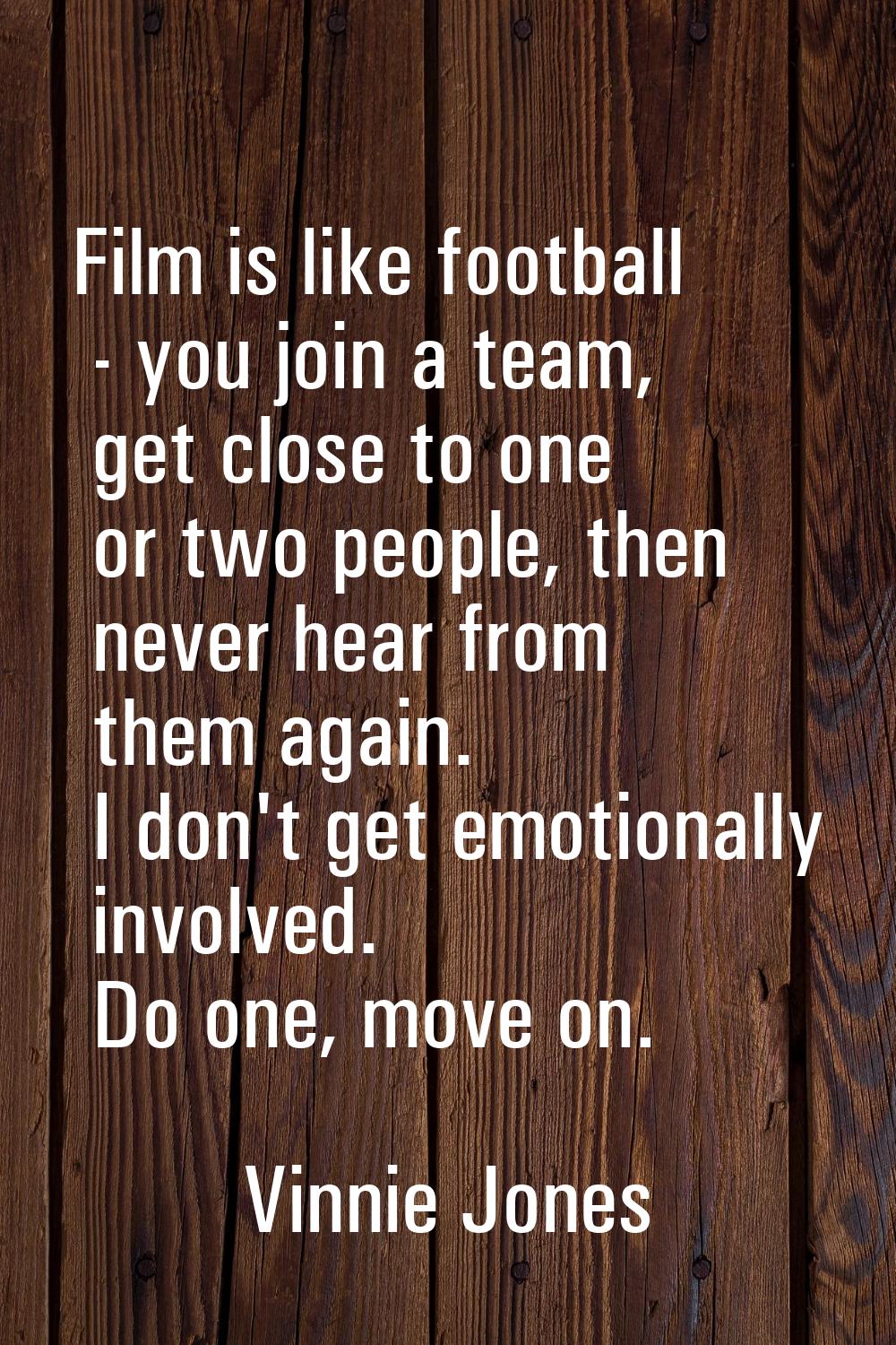 Film is like football - you join a team, get close to one or two people, then never hear from them 