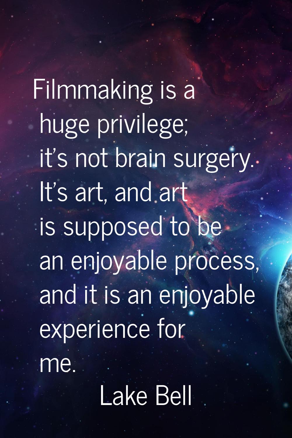 Filmmaking is a huge privilege; it's not brain surgery. It's art, and art is supposed to be an enjo