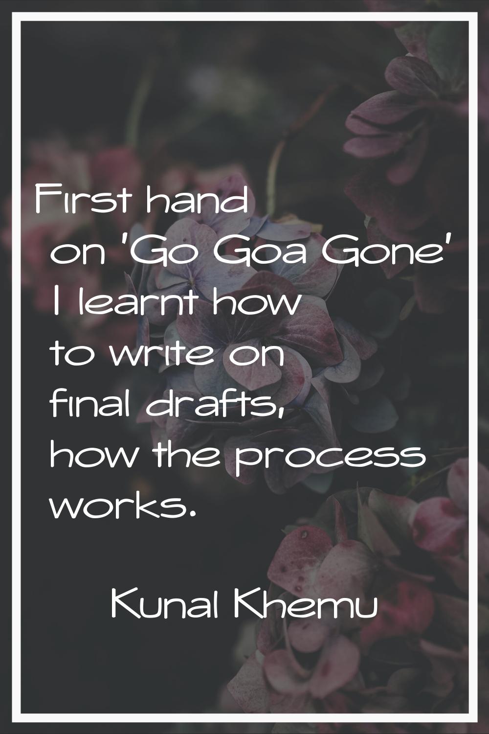 First hand on 'Go Goa Gone' I learnt how to write on final drafts, how the process works.