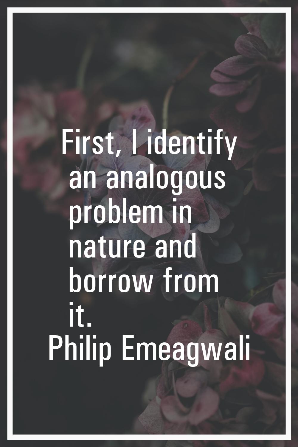 First, I identify an analogous problem in nature and borrow from it.