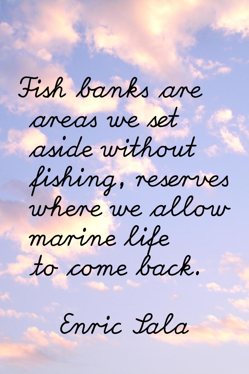 Fish banks are areas we set aside without fishing, reserves where we allow marine life to come back