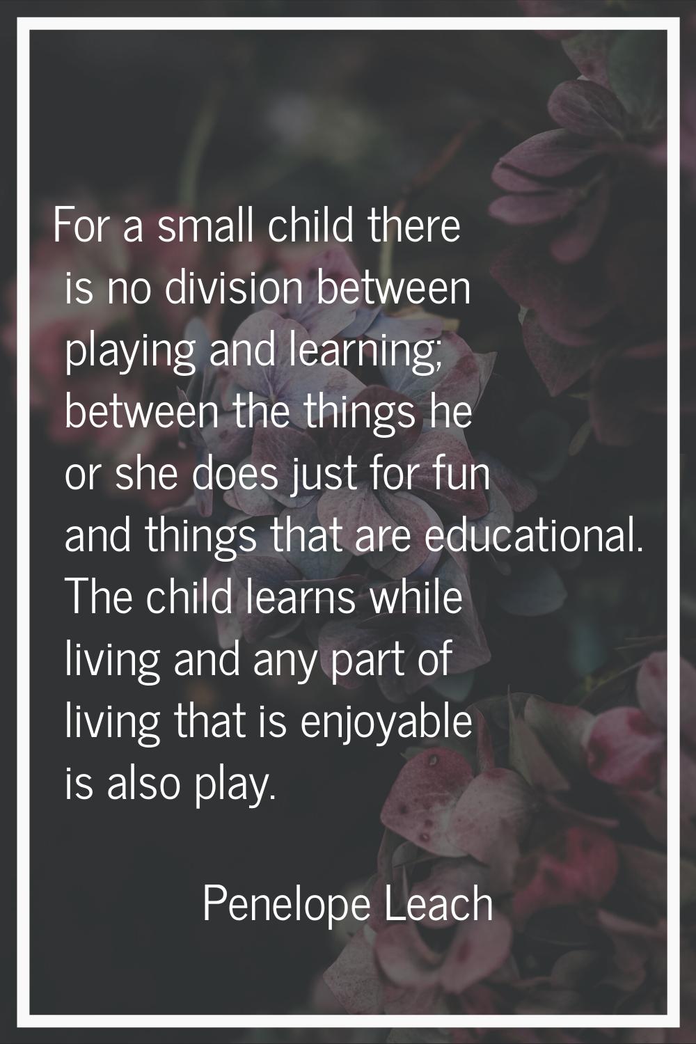For a small child there is no division between playing and learning; between the things he or she d