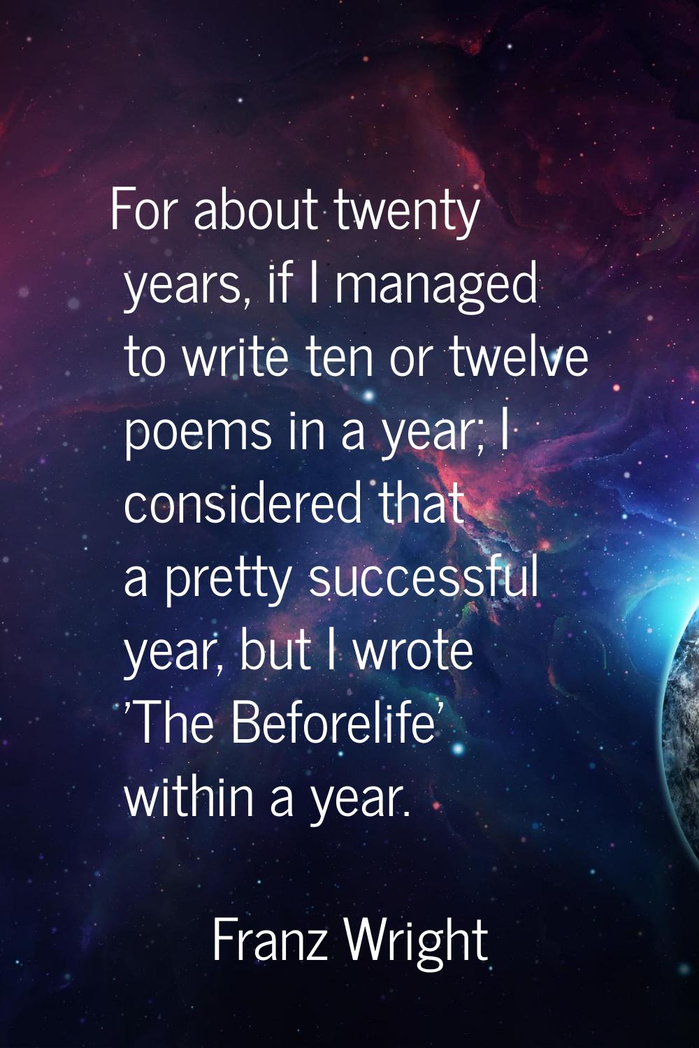 For about twenty years, if I managed to write ten or twelve poems in a year; I considered that a pr