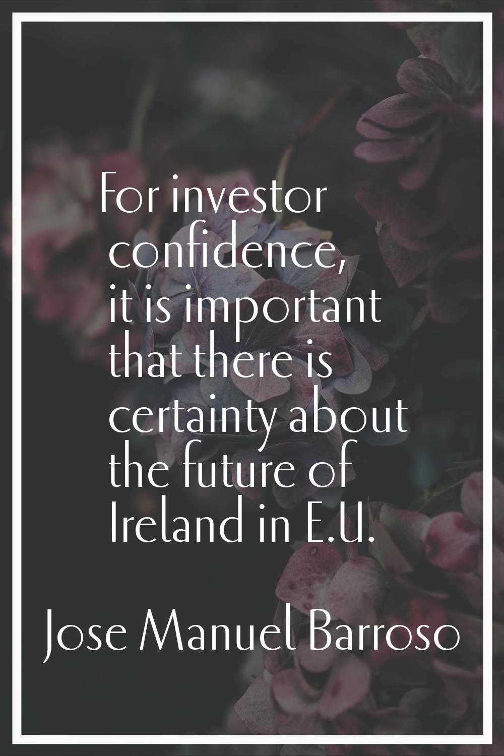 For investor confidence, it is important that there is certainty about the future of Ireland in E.U