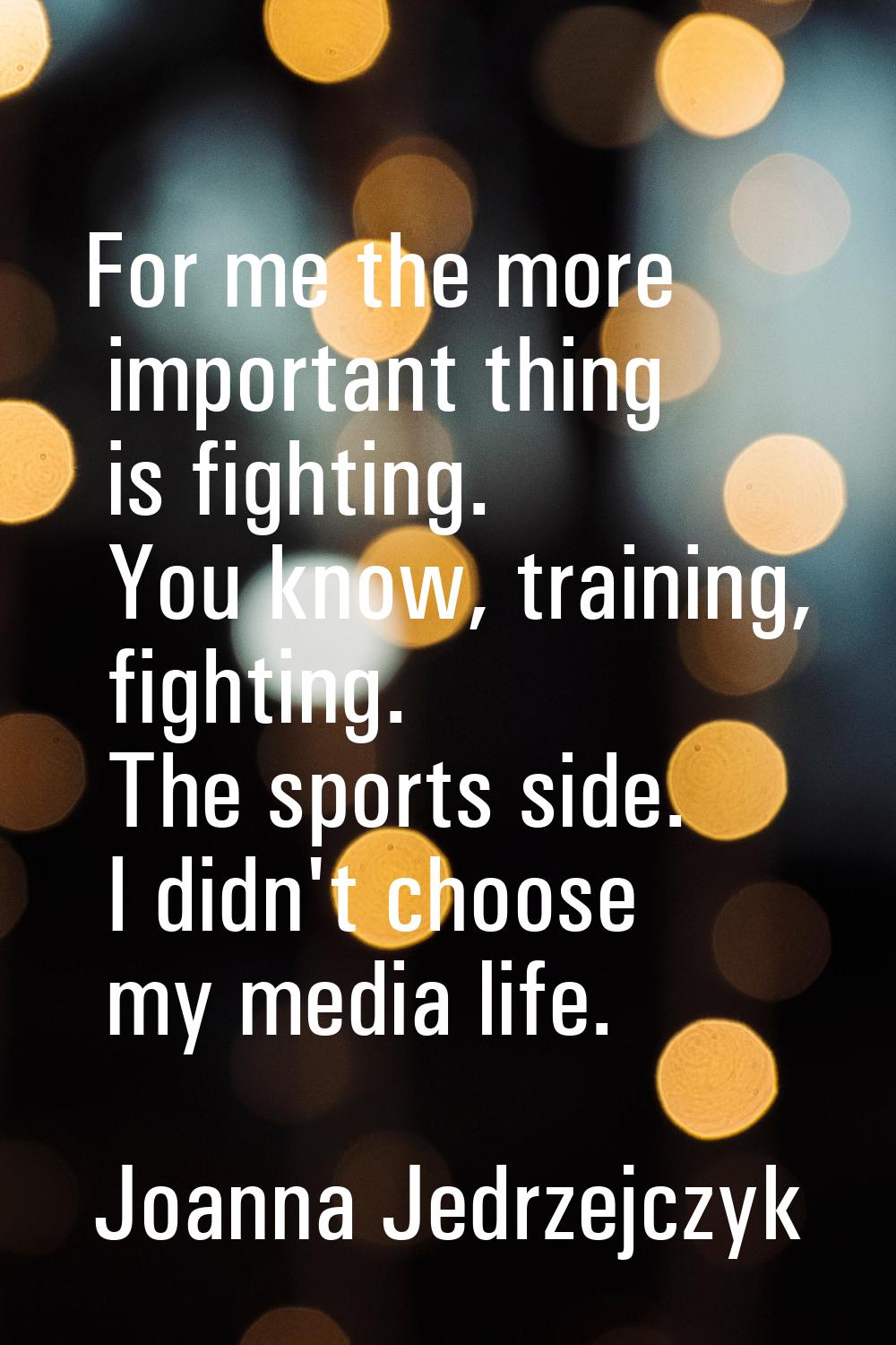 For me the more important thing is fighting. You know, training, fighting. The sports side. I didn'