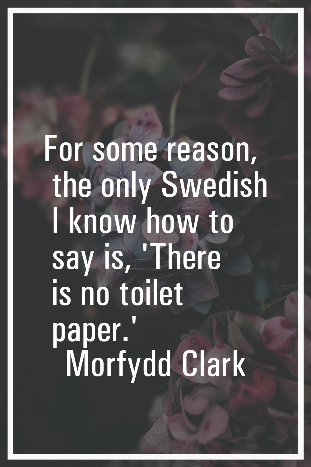 For some reason, the only Swedish I know how to say is, 'There is no toilet paper.'