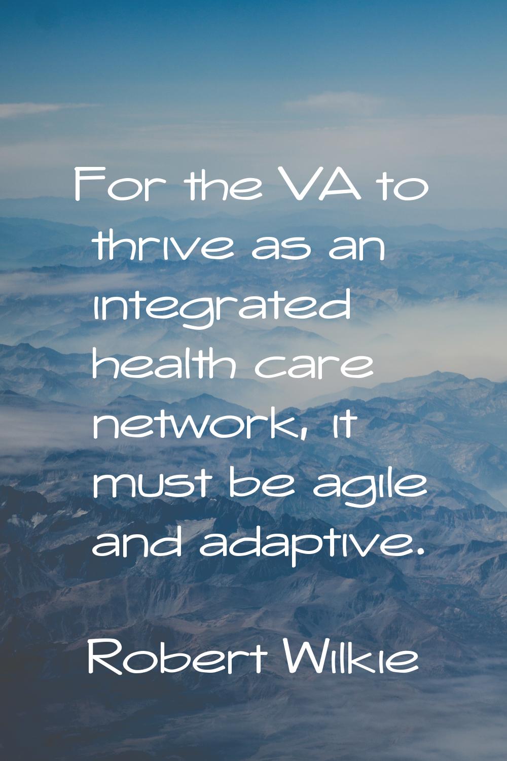 For the VA to thrive as an integrated health care network, it must be agile and adaptive.