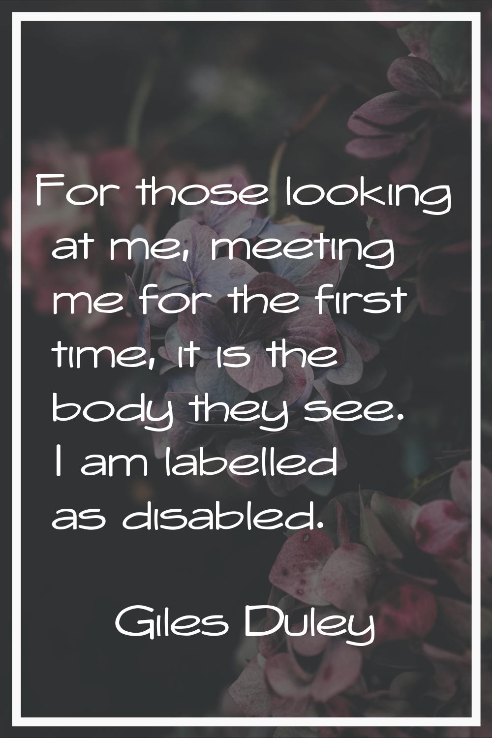 For those looking at me, meeting me for the first time, it is the body they see. I am labelled as d