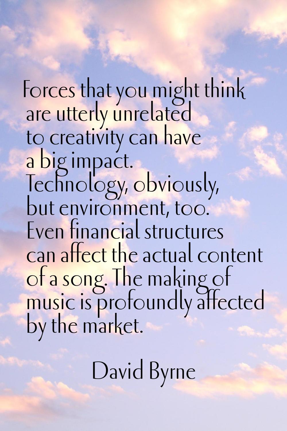 Forces that you might think are utterly unrelated to creativity can have a big impact. Technology, 