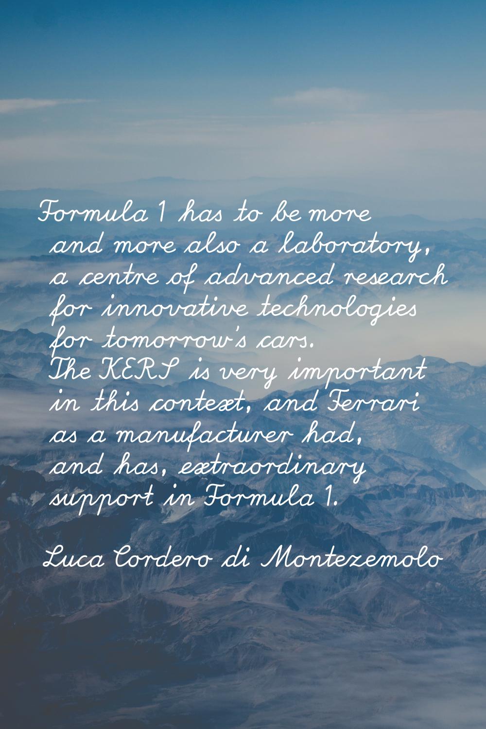 Formula 1 has to be more and more also a laboratory, a centre of advanced research for innovative t