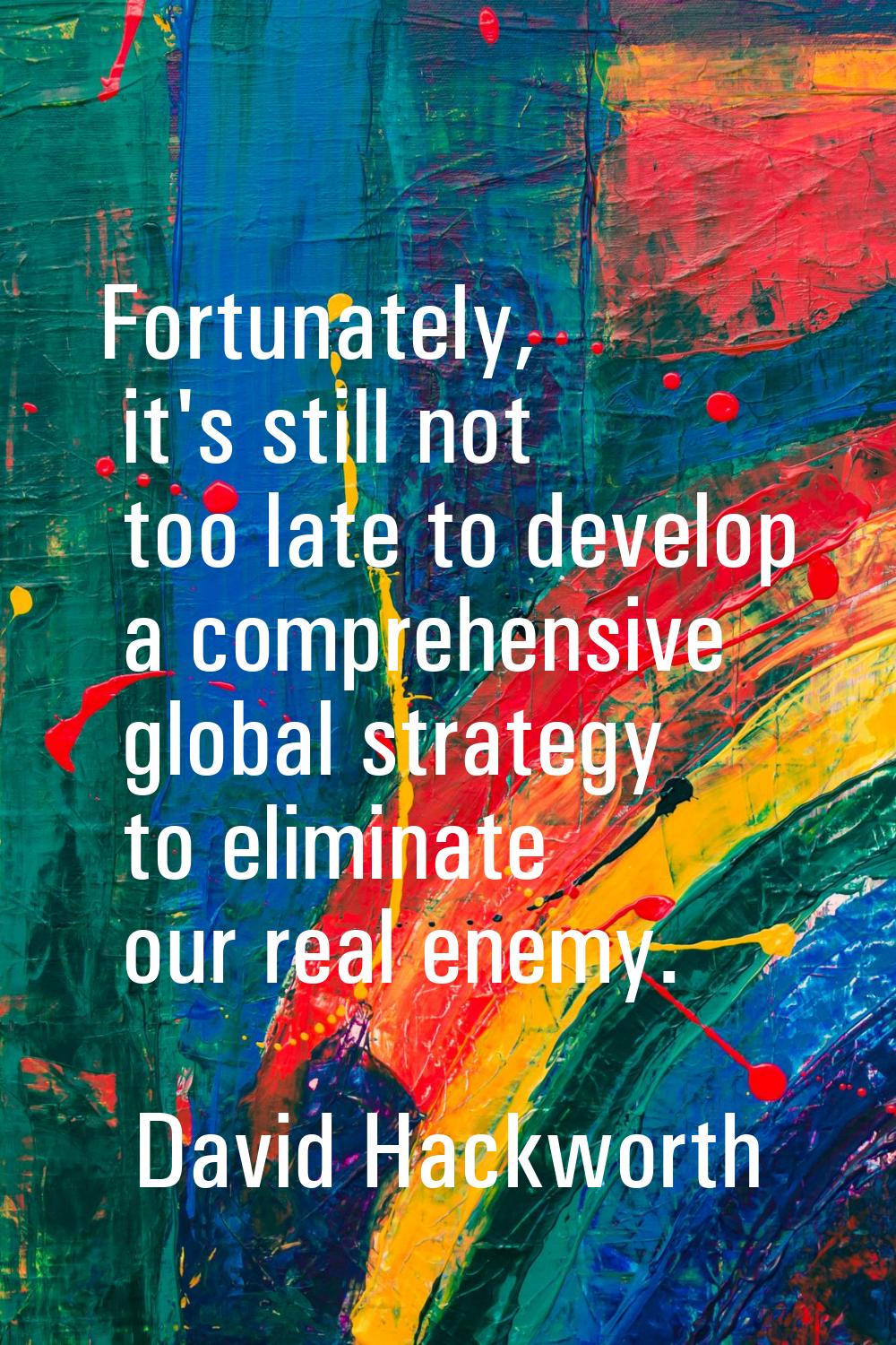 Fortunately, it's still not too late to develop a comprehensive global strategy to eliminate our re