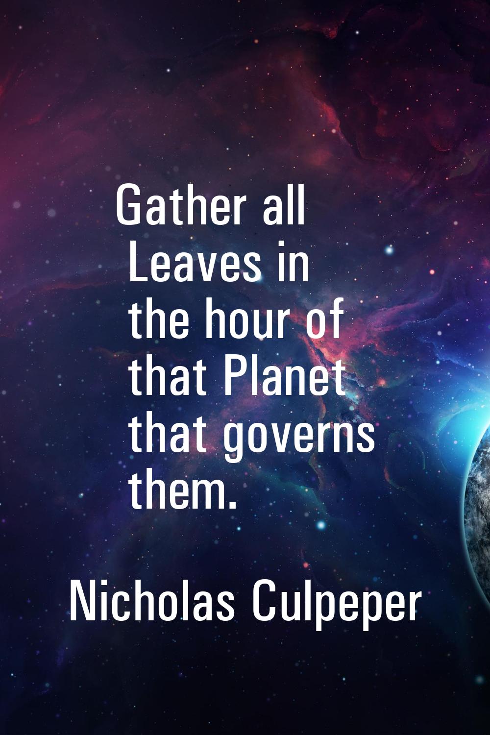 Gather all Leaves in the hour of that Planet that governs them.