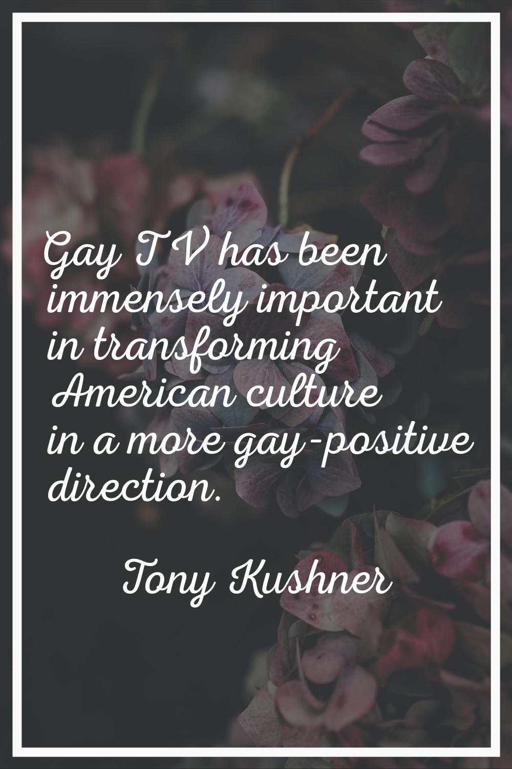Gay TV has been immensely important in transforming American culture in a more gay-positive directi