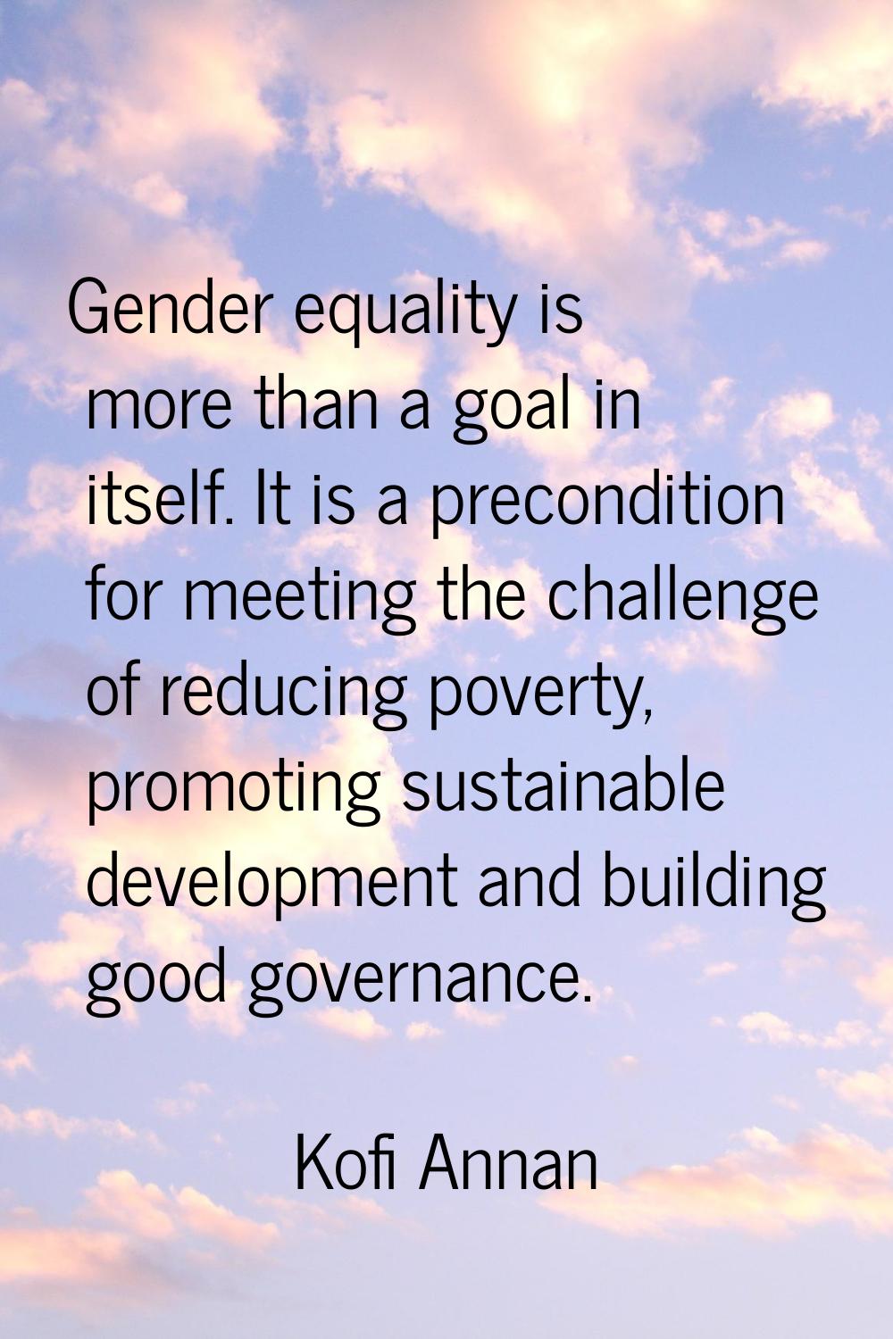 Gender equality is more than a goal in itself. It is a precondition for meeting the challenge of re