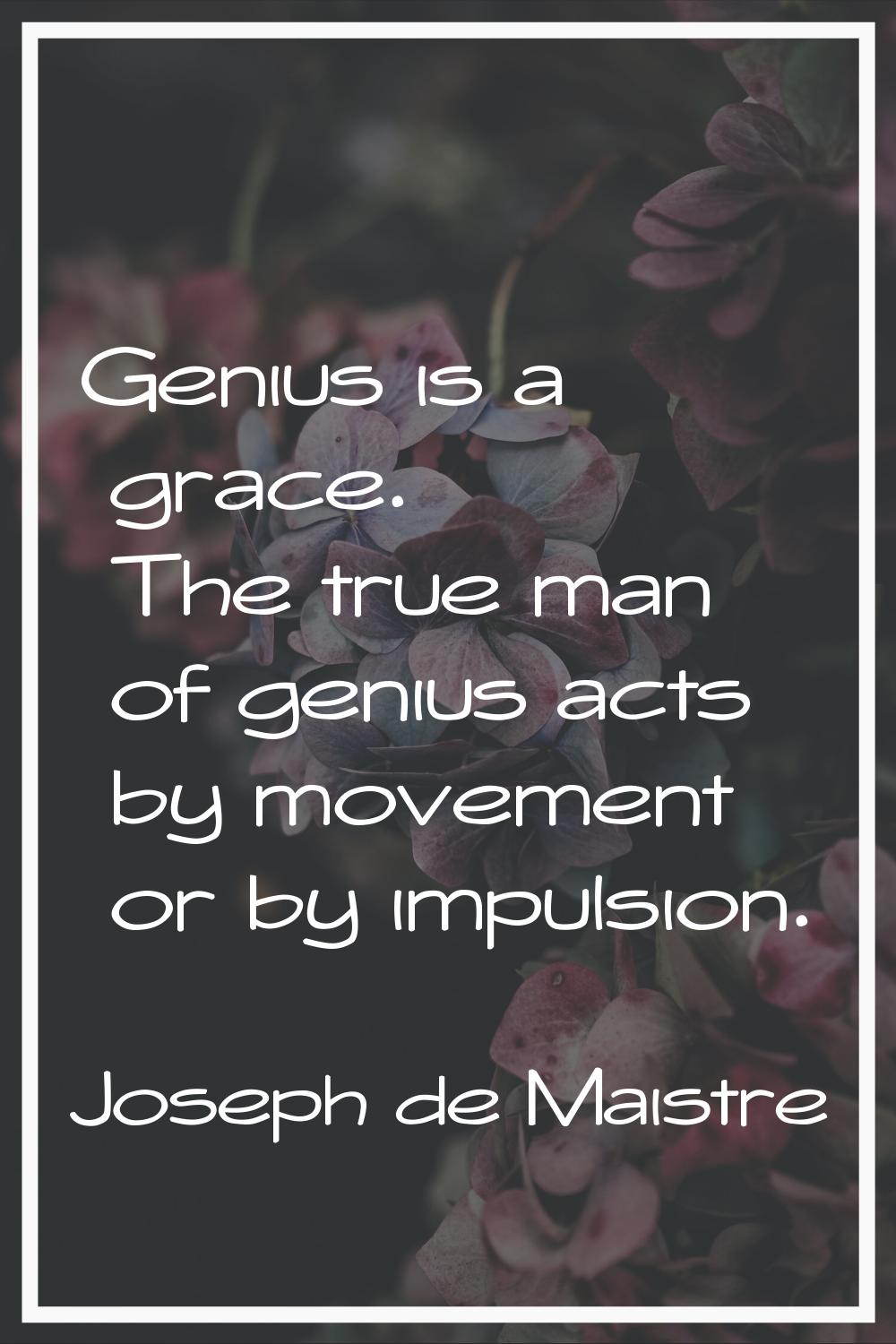 Genius is a grace. The true man of genius acts by movement or by impulsion.