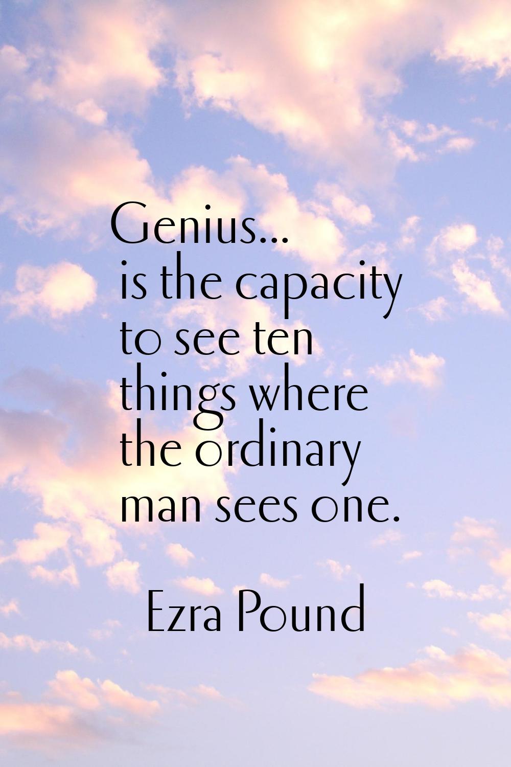 Genius... is the capacity to see ten things where the ordinary man sees one.