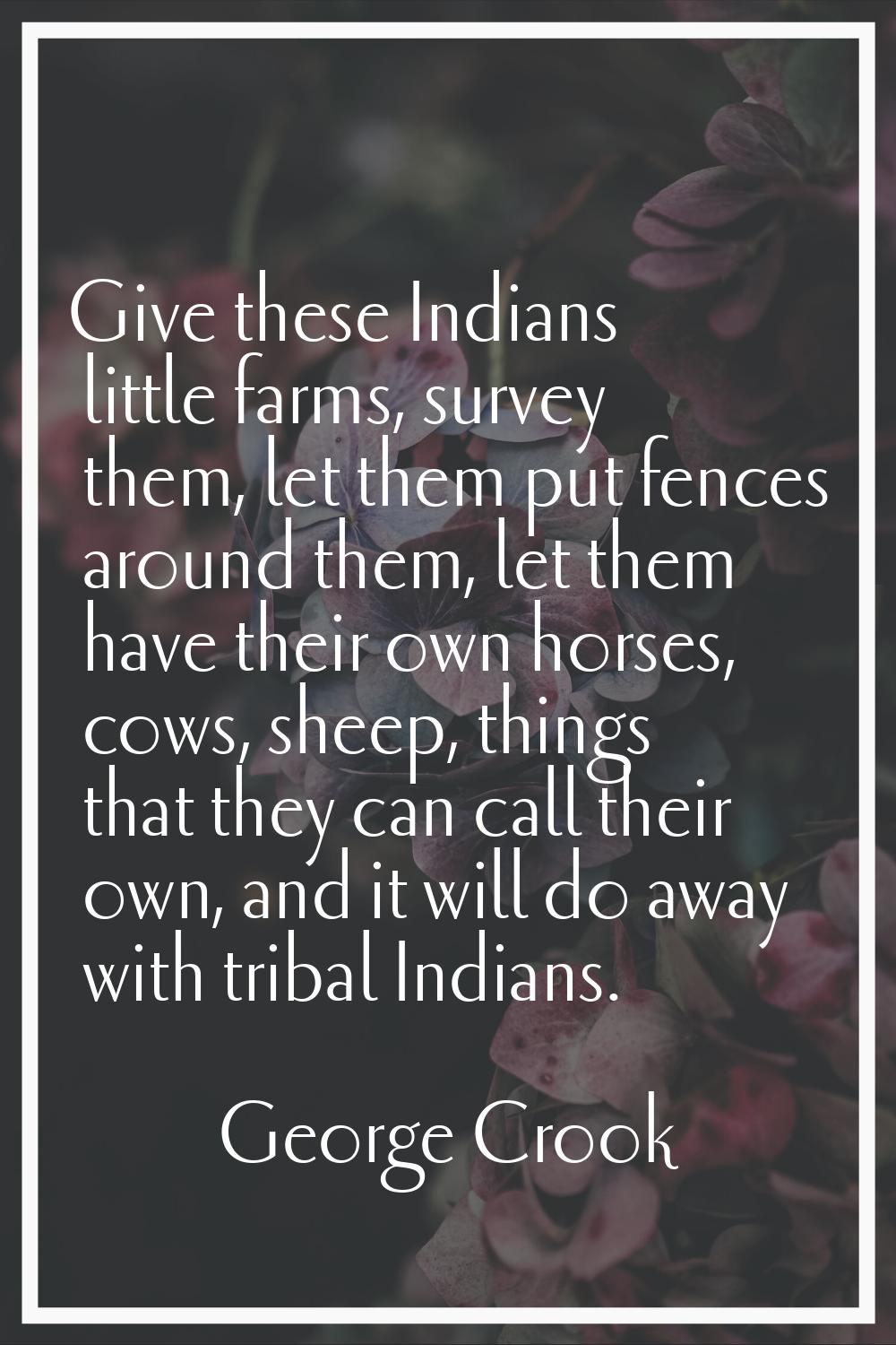 Give these Indians little farms, survey them, let them put fences around them, let them have their 