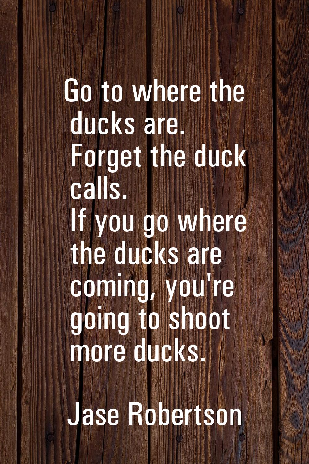 Go to where the ducks are. Forget the duck calls. If you go where the ducks are coming, you're goin