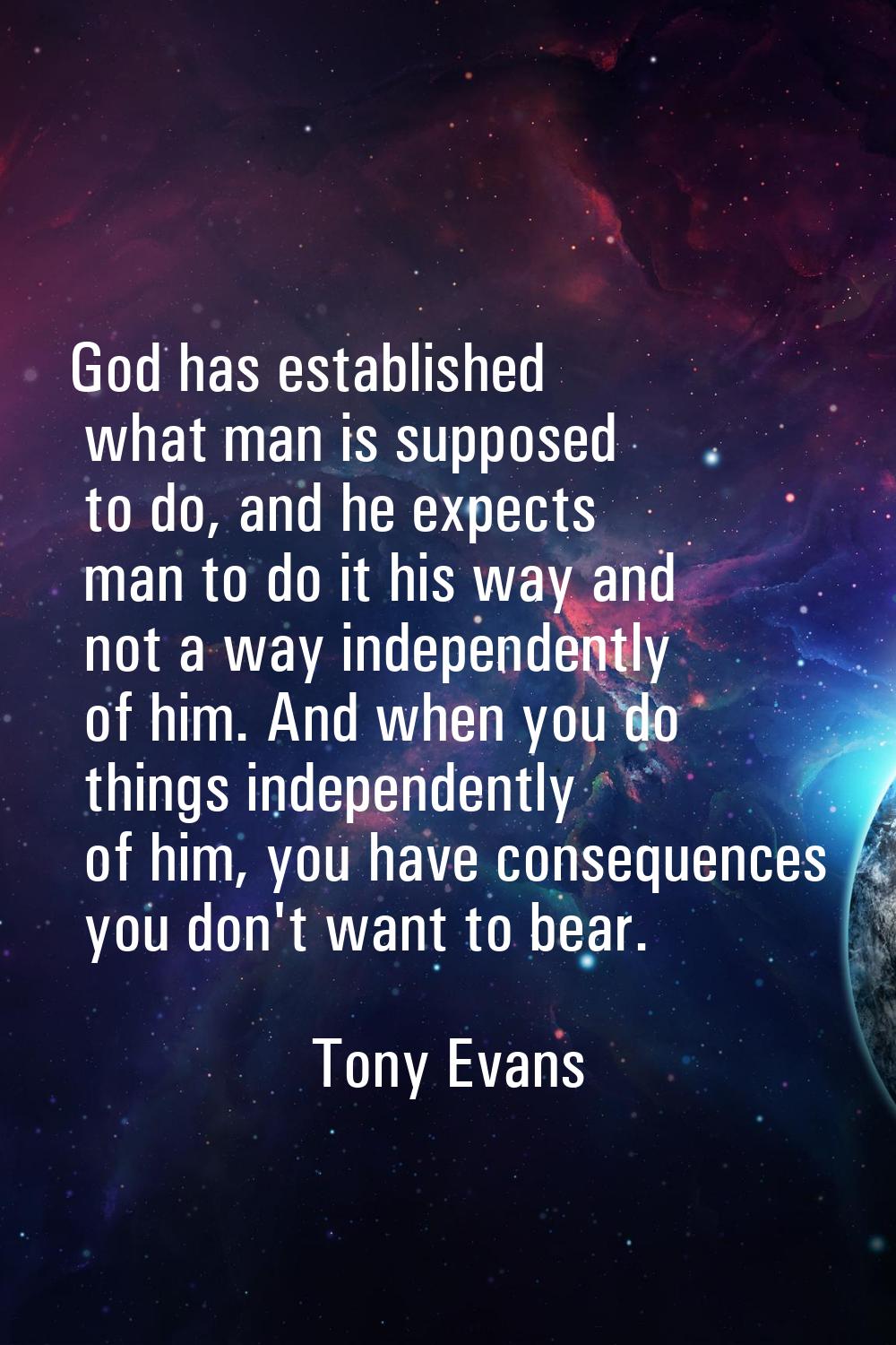 God has established what man is supposed to do, and he expects man to do it his way and not a way i