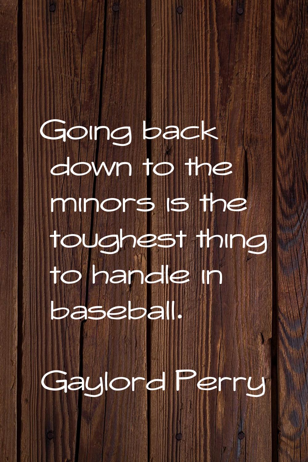 Going back down to the minors is the toughest thing to handle in baseball.
