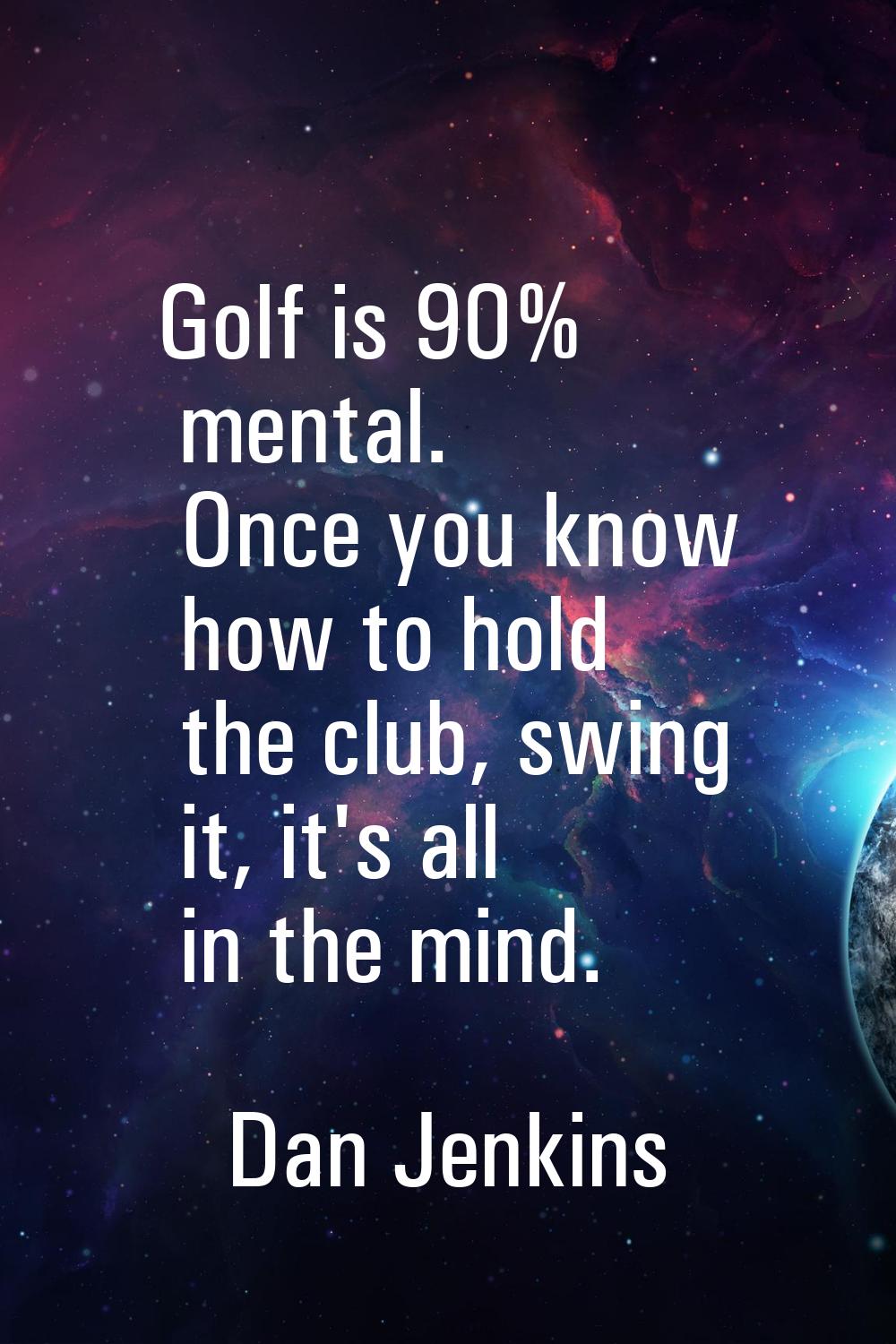 Golf is 90% mental. Once you know how to hold the club, swing it, it's all in the mind.