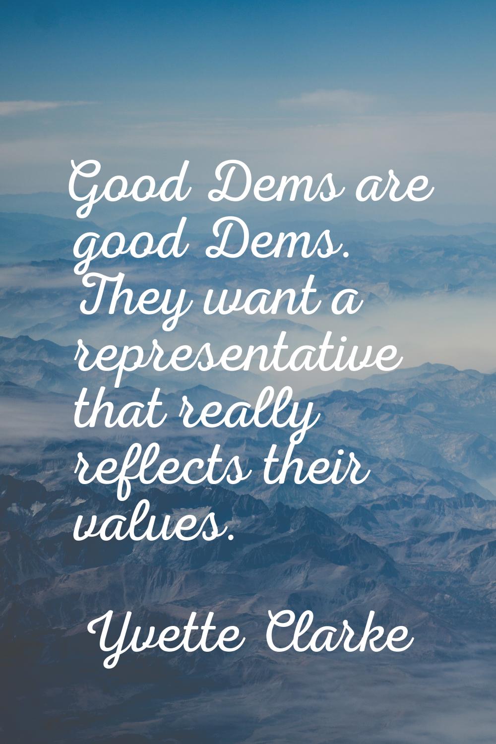 Good Dems are good Dems. They want a representative that really reflects their values.