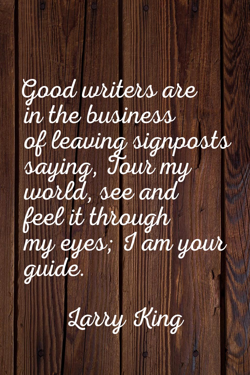 Good writers are in the business of leaving signposts saying, Tour my world, see and feel it throug