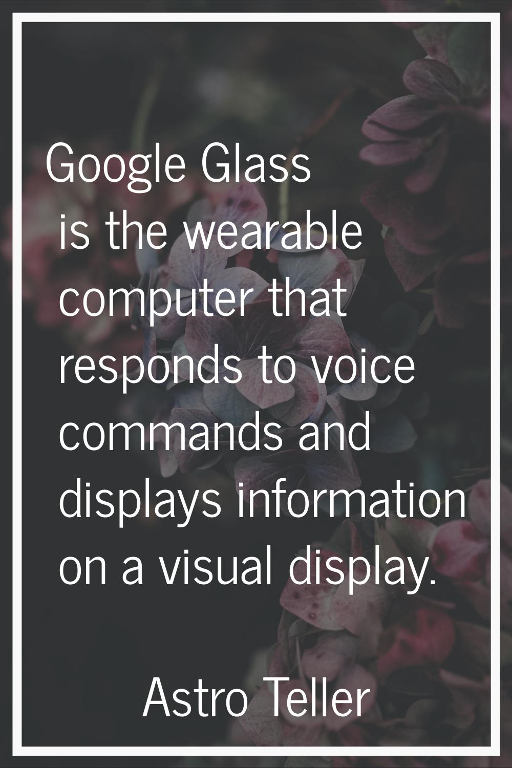 Google Glass is the wearable computer that responds to voice commands and displays information on a