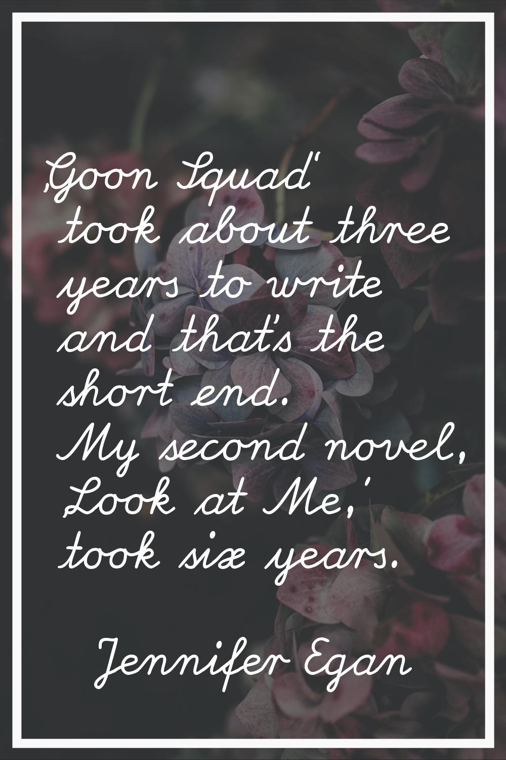 'Goon Squad' took about three years to write and that's the short end. My second novel, 'Look at Me
