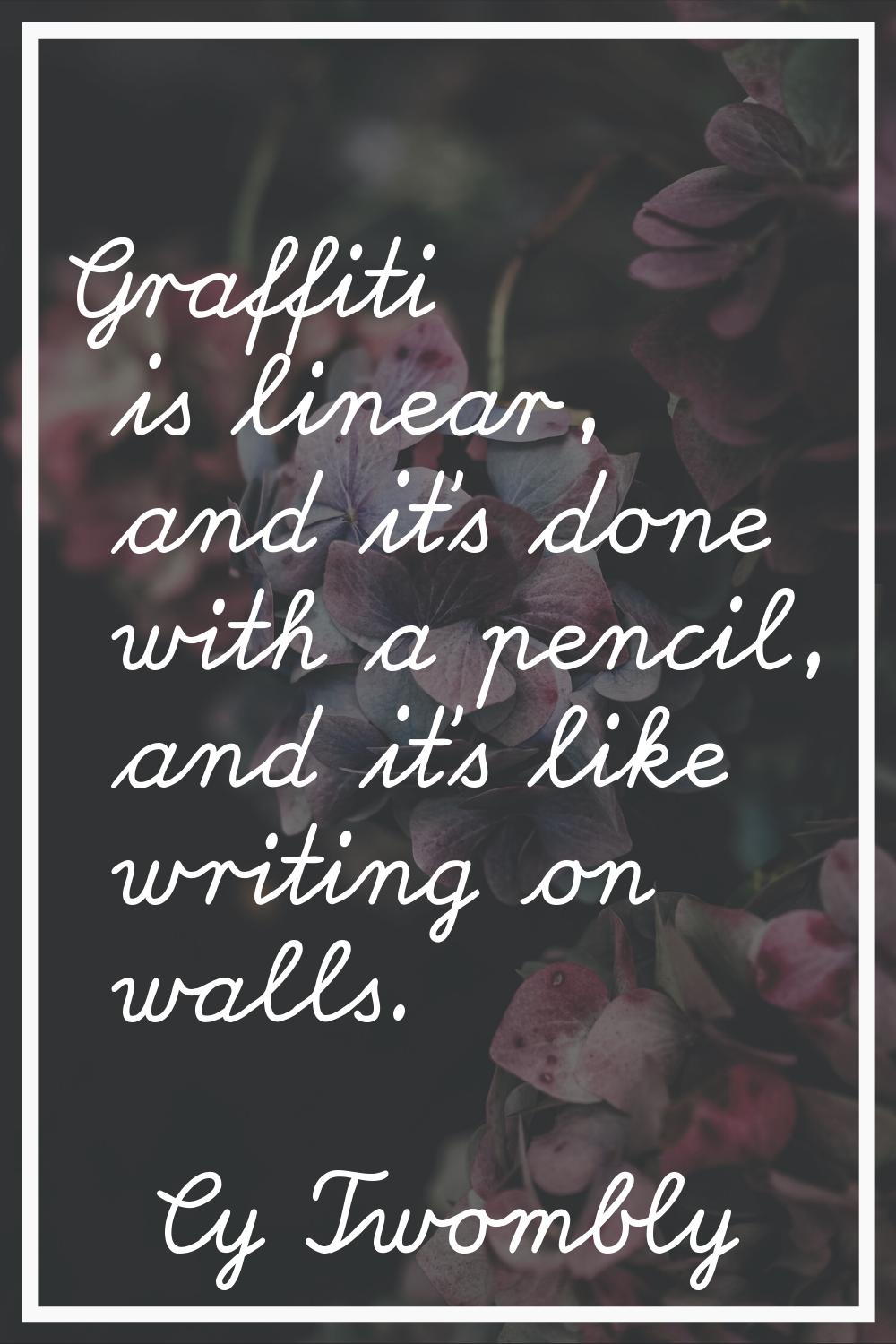 Graffiti is linear, and it's done with a pencil, and it's like writing on walls.