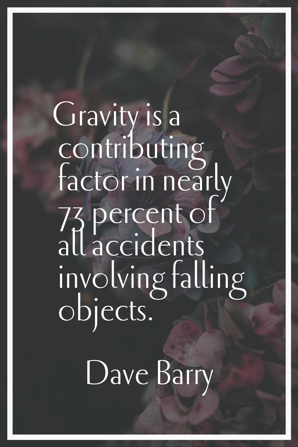Gravity is a contributing factor in nearly 73 percent of all accidents involving falling objects.
