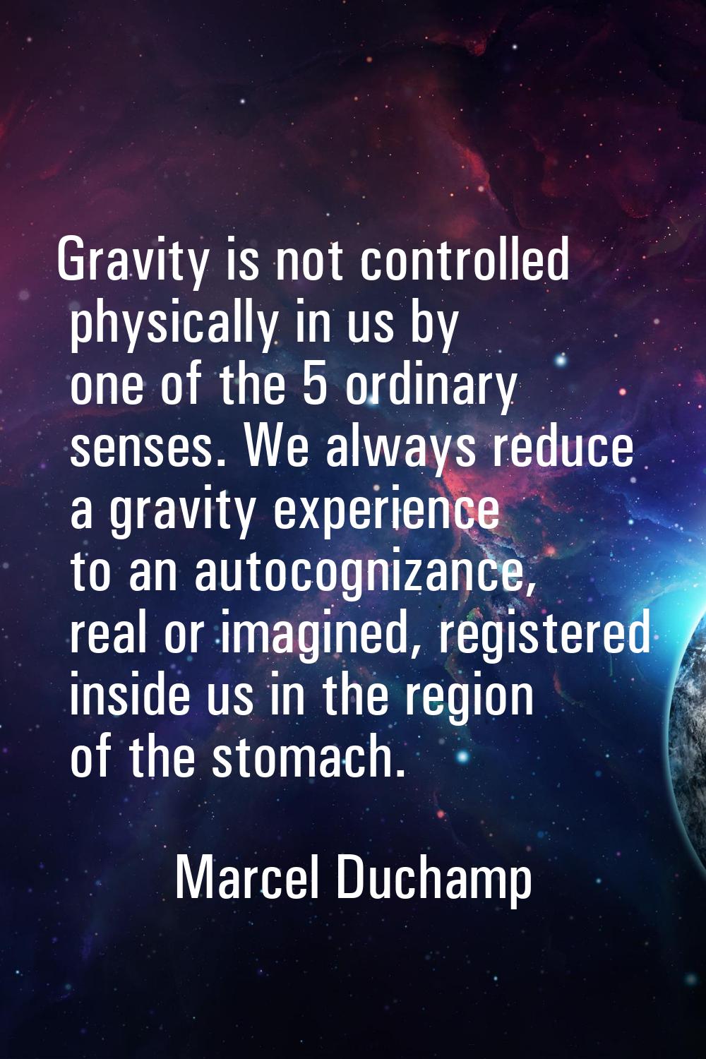 Gravity is not controlled physically in us by one of the 5 ordinary senses. We always reduce a grav