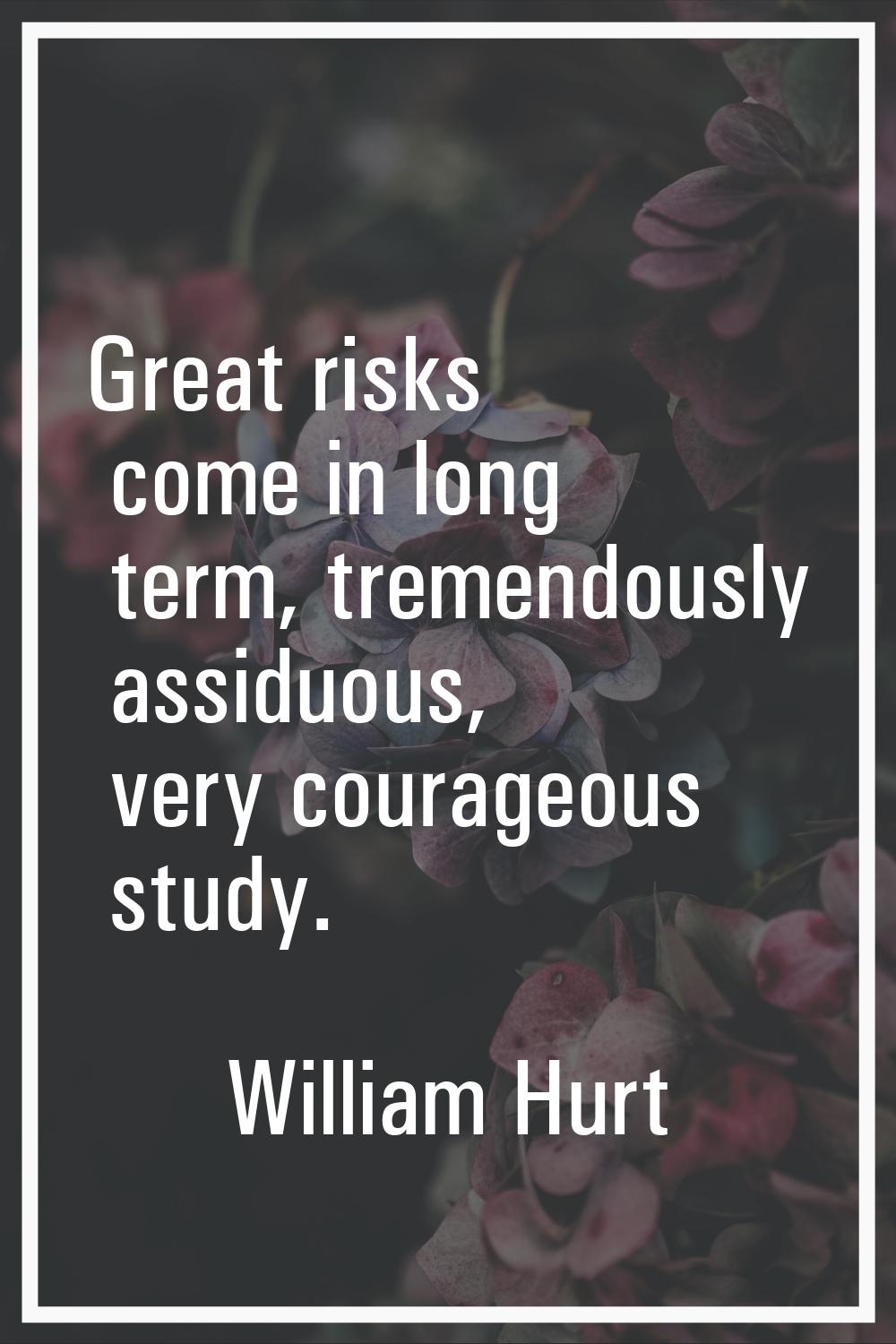 Great risks come in long term, tremendously assiduous, very courageous study.