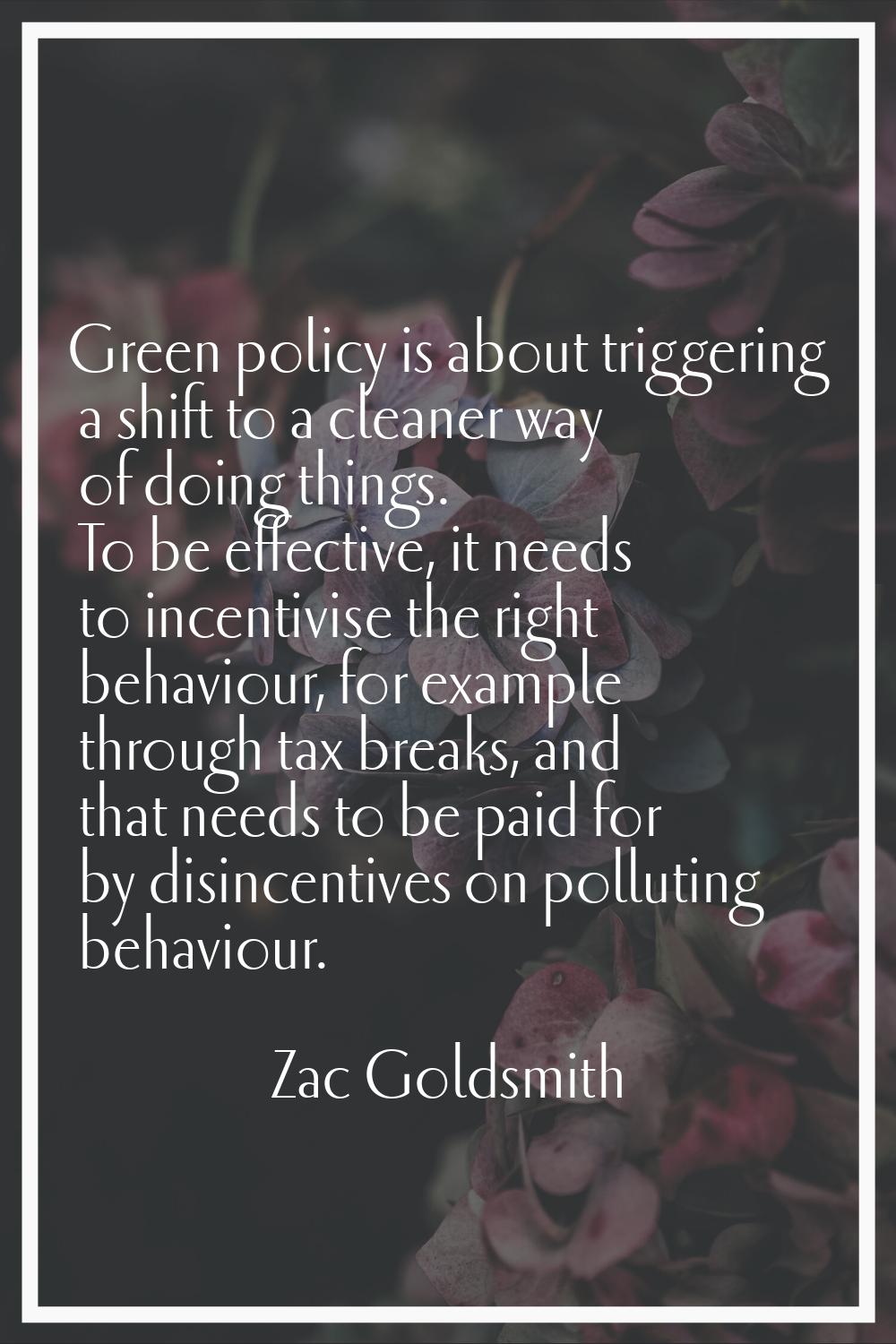 Green policy is about triggering a shift to a cleaner way of doing things. To be effective, it need