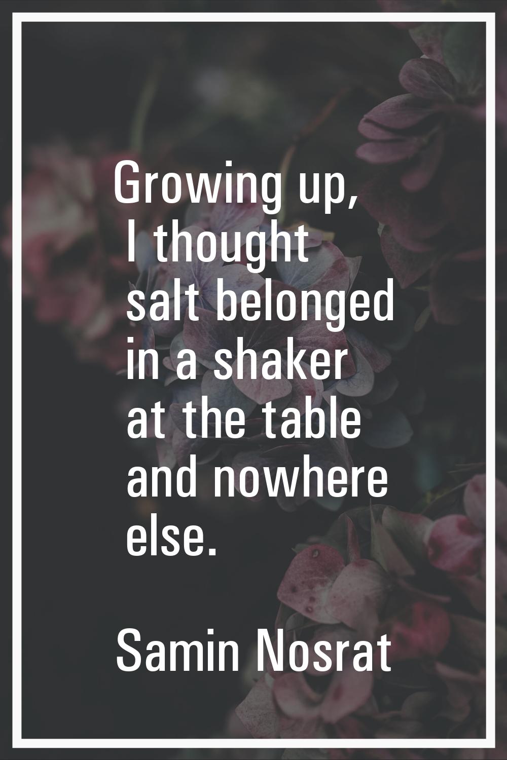 Growing up, I thought salt belonged in a shaker at the table and nowhere else.