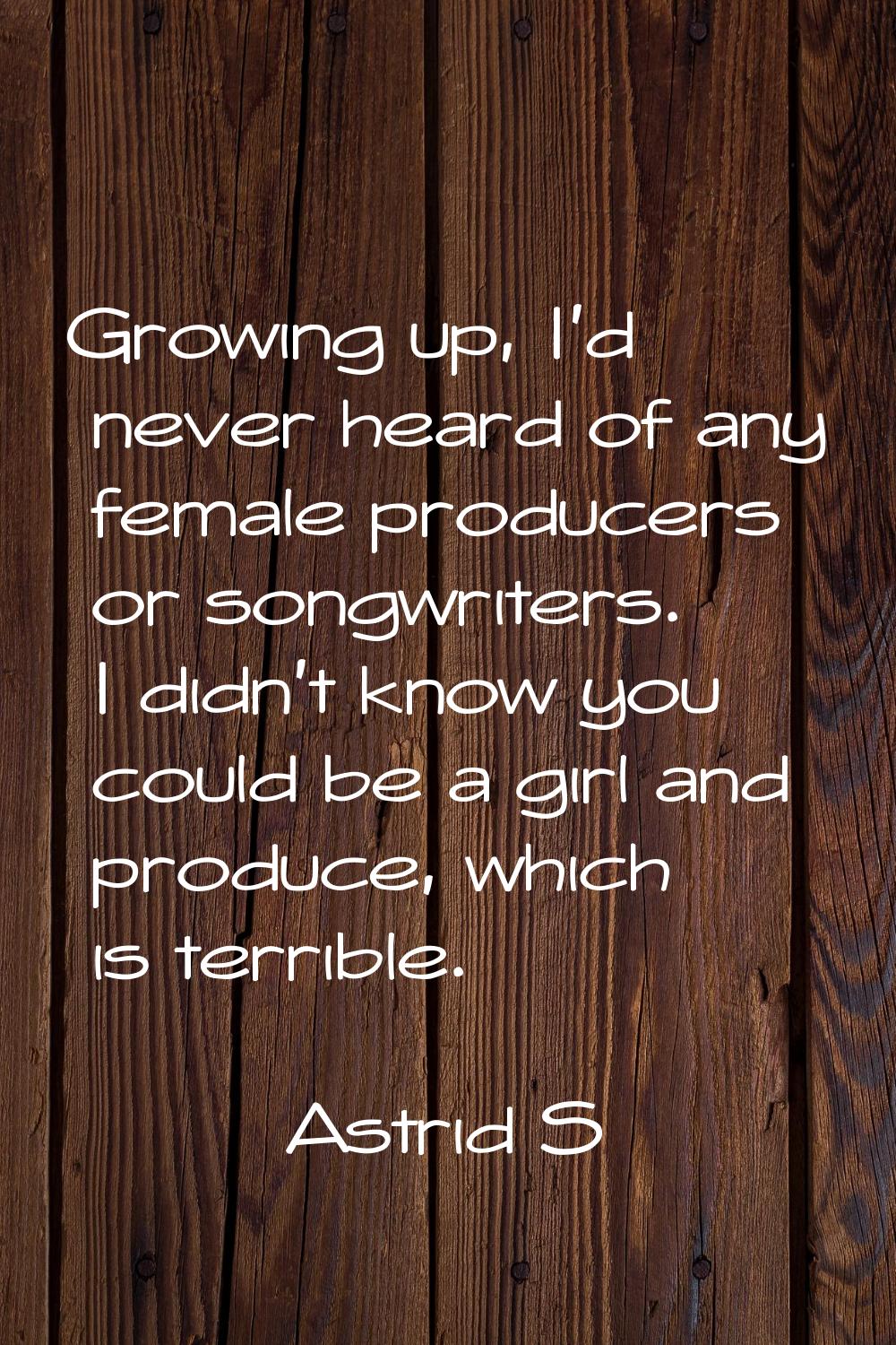 Growing up, I'd never heard of any female producers or songwriters. I didn't know you could be a gi