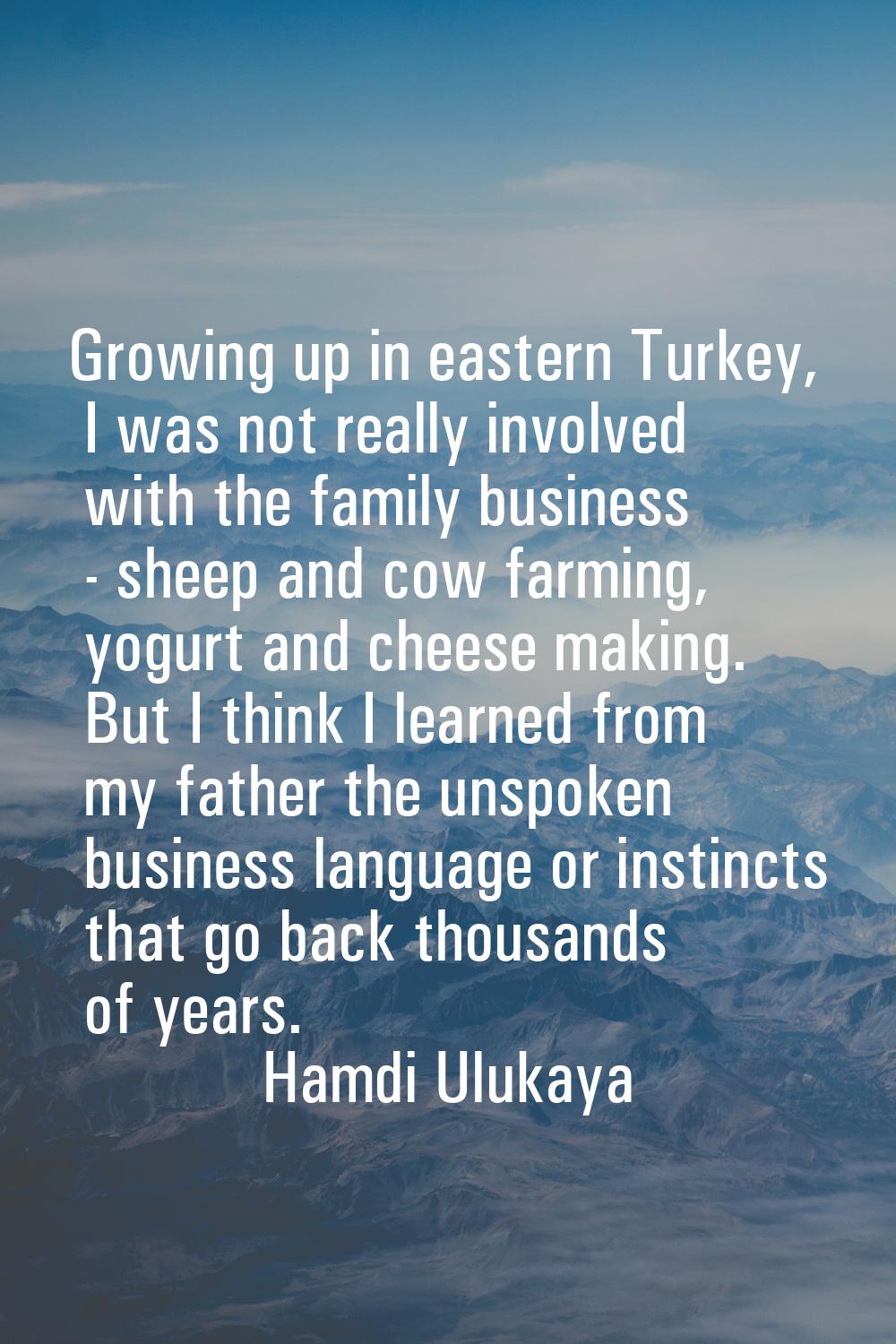 Growing up in eastern Turkey, I was not really involved with the family business - sheep and cow fa