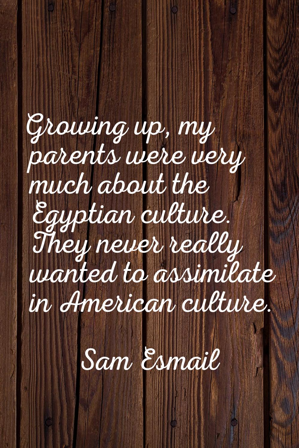 Growing up, my parents were very much about the Egyptian culture. They never really wanted to assim