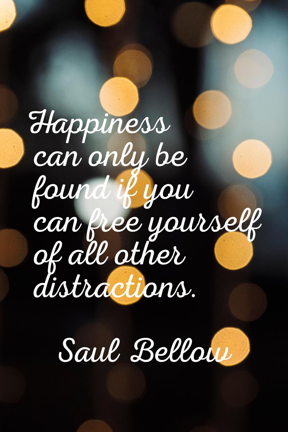 Happiness can only be found if you can free yourself of all other distractions.