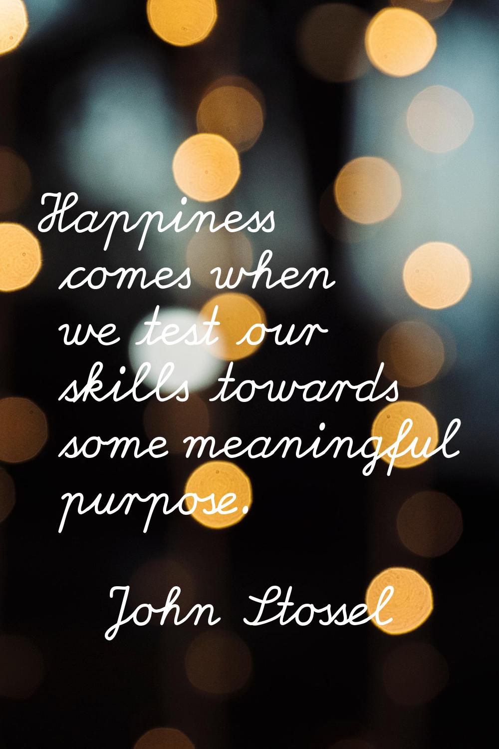 Happiness comes when we test our skills towards some meaningful purpose.