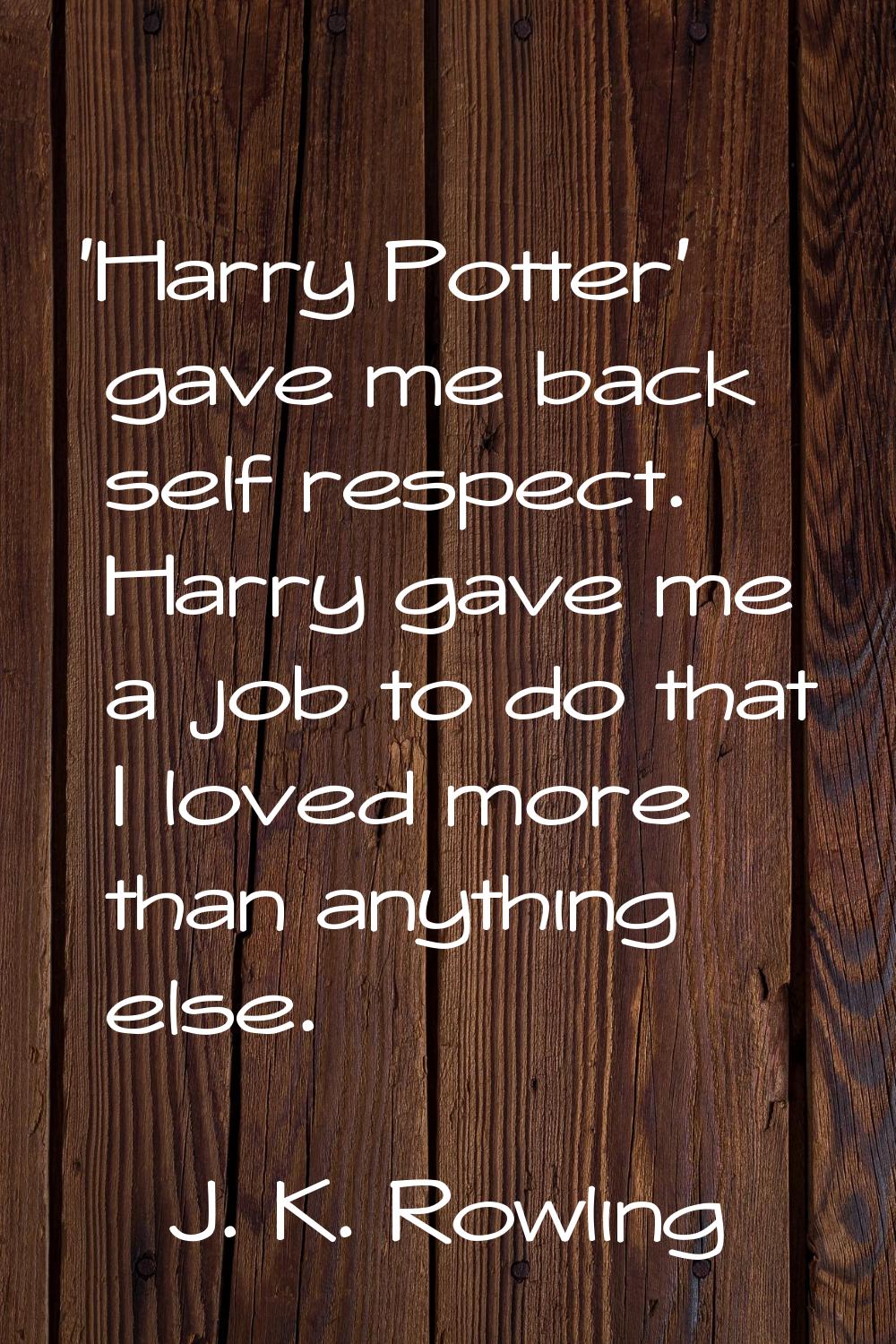 'Harry Potter' gave me back self respect. Harry gave me a job to do that I loved more than anything