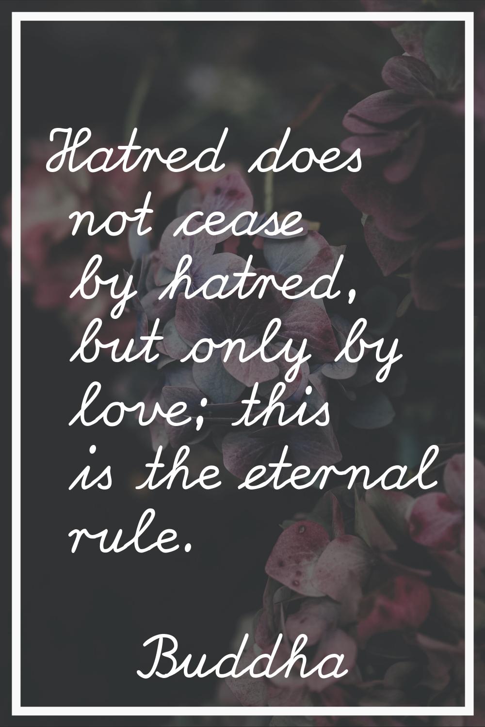 Hatred does not cease by hatred, but only by love; this is the eternal rule.