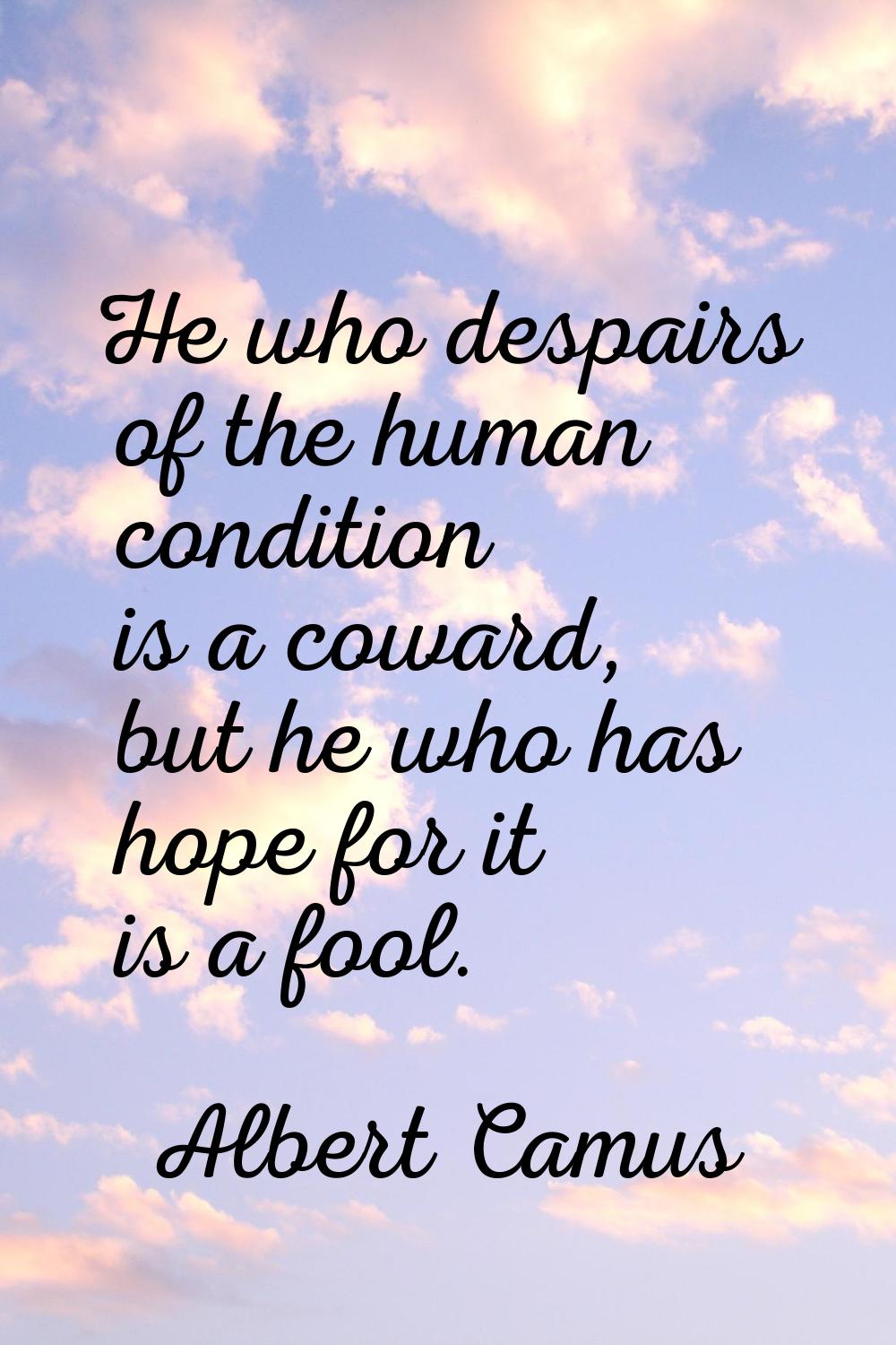 He who despairs of the human condition is a coward, but he who has hope for it is a fool.