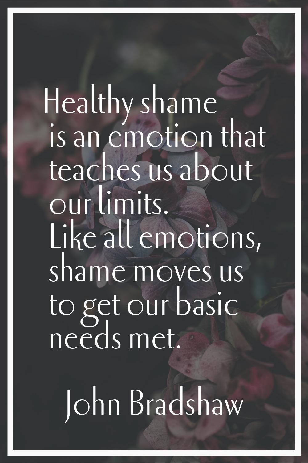 Healthy shame is an emotion that teaches us about our limits. Like all emotions, shame moves us to 