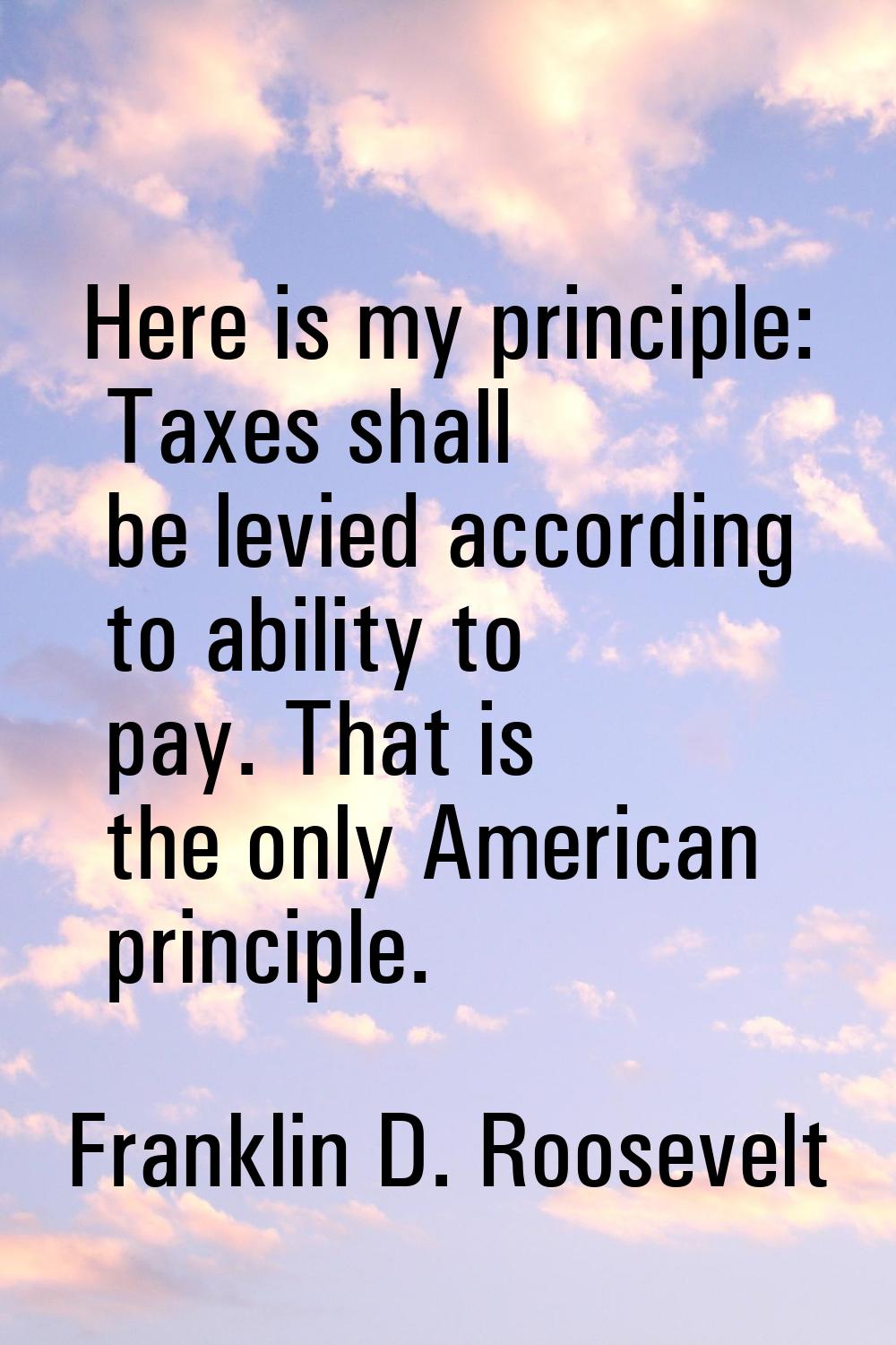 Here is my principle: Taxes shall be levied according to ability to pay. That is the only American 